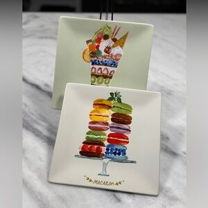 Pier 1 Porcelain Dessert Plates X 2 Pastel Plates w/Colorful Desserts Indonesia